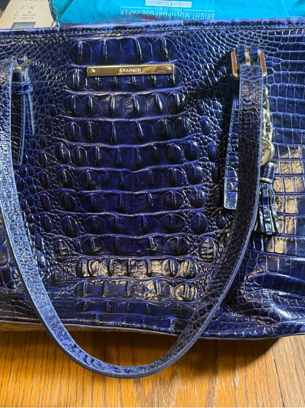 Brahmin Indigo Croc-Embossed Leather Shoulder Tote